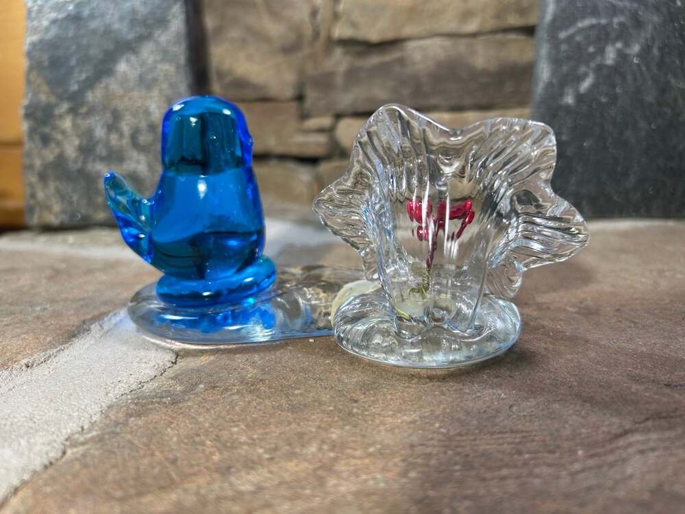 HTF Leo Ward Blue Bird Of Happiness On Clear Base With Flower Signed 1994 - Picture 11 of 12
